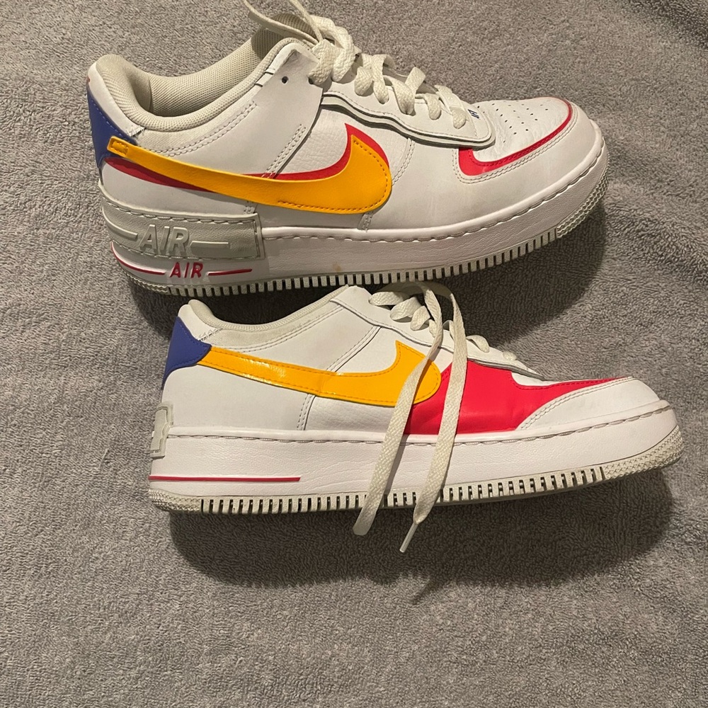 Women’s White Nike Air Force 1 Low with Yellow & Coral Accents